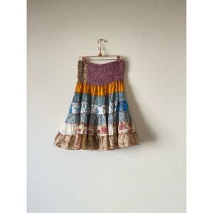 Vintage India boutique‎ patchwork tiered full skirt free size satin feel